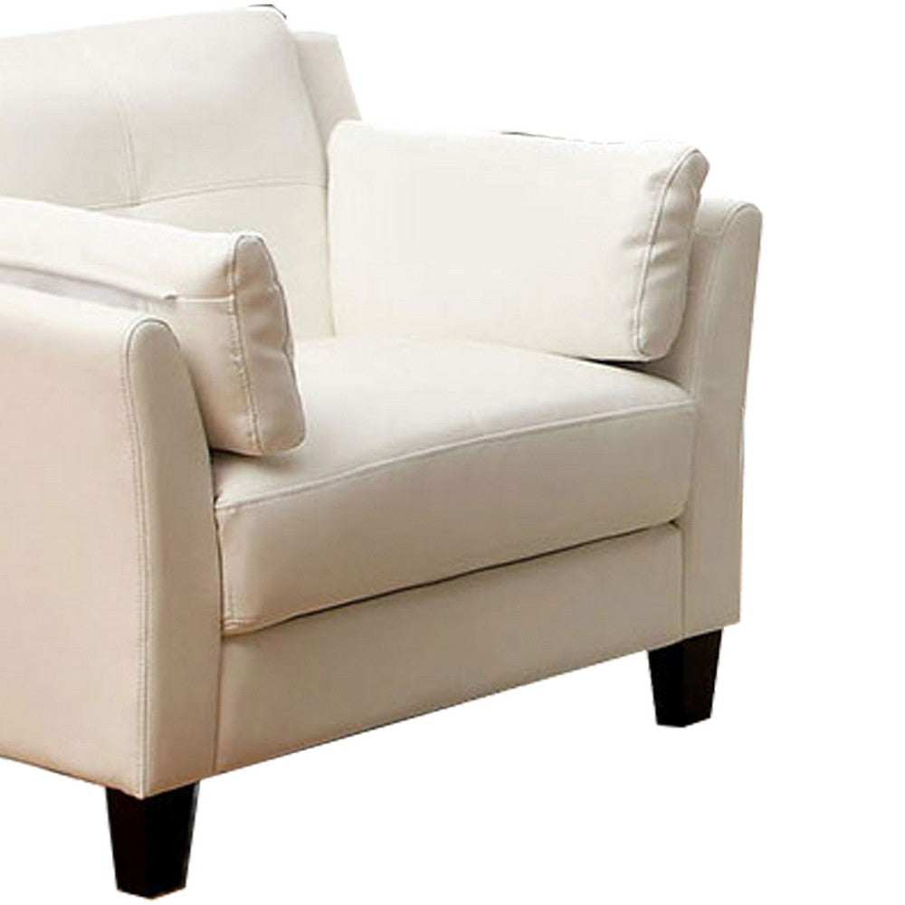 Faux Leather Upholstered Chair with Curved Arms and Stitching Details,White By Casagear Home BM207936