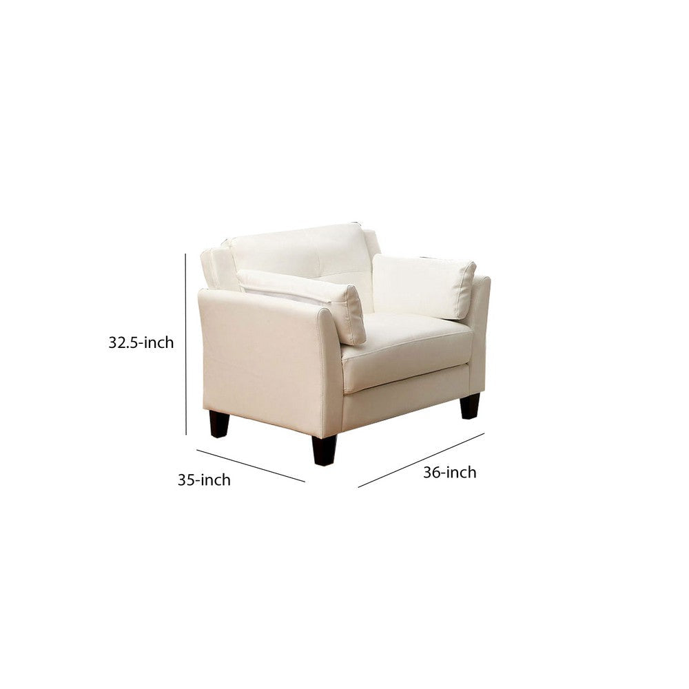 Faux Leather Upholstered Chair with Curved Arms and Stitching Details,White By Casagear Home BM207936