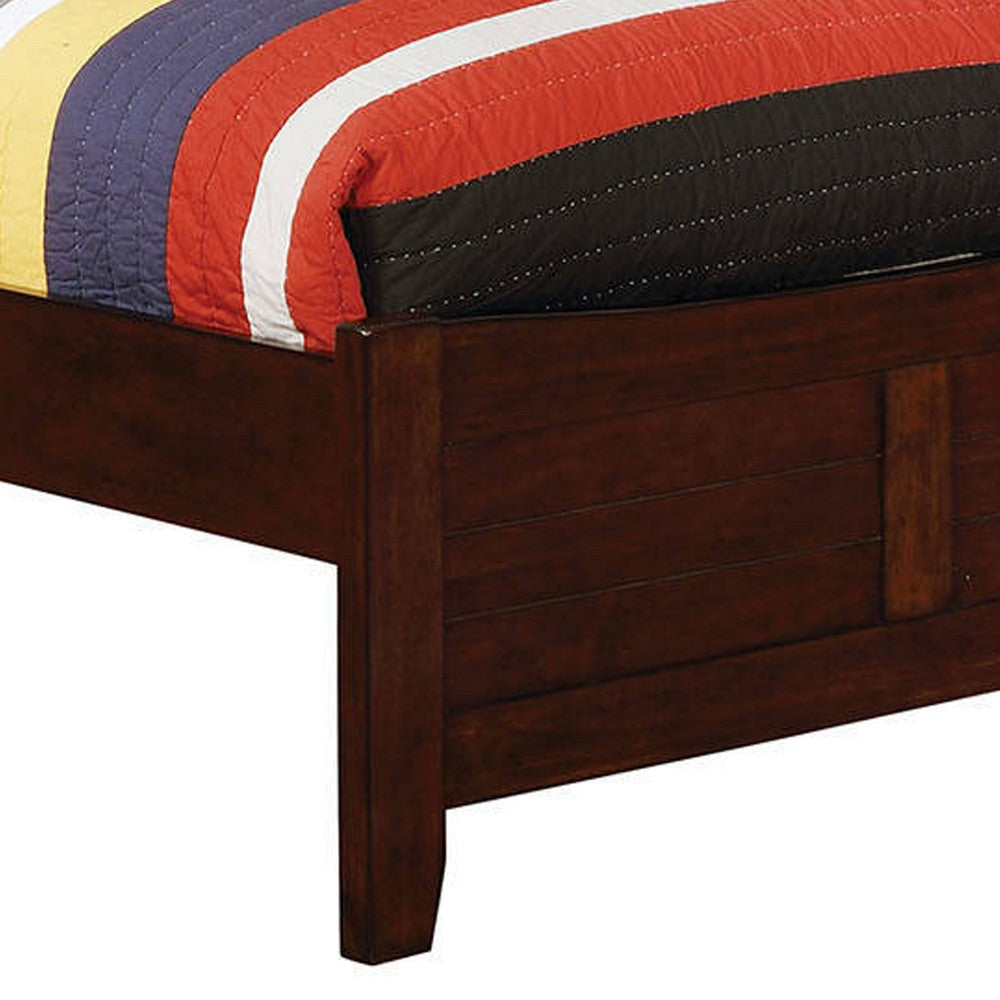 Transitional Sleigh Twin Bed with Plank Style Headboard Cherry Brown By Casagear Home BM207941