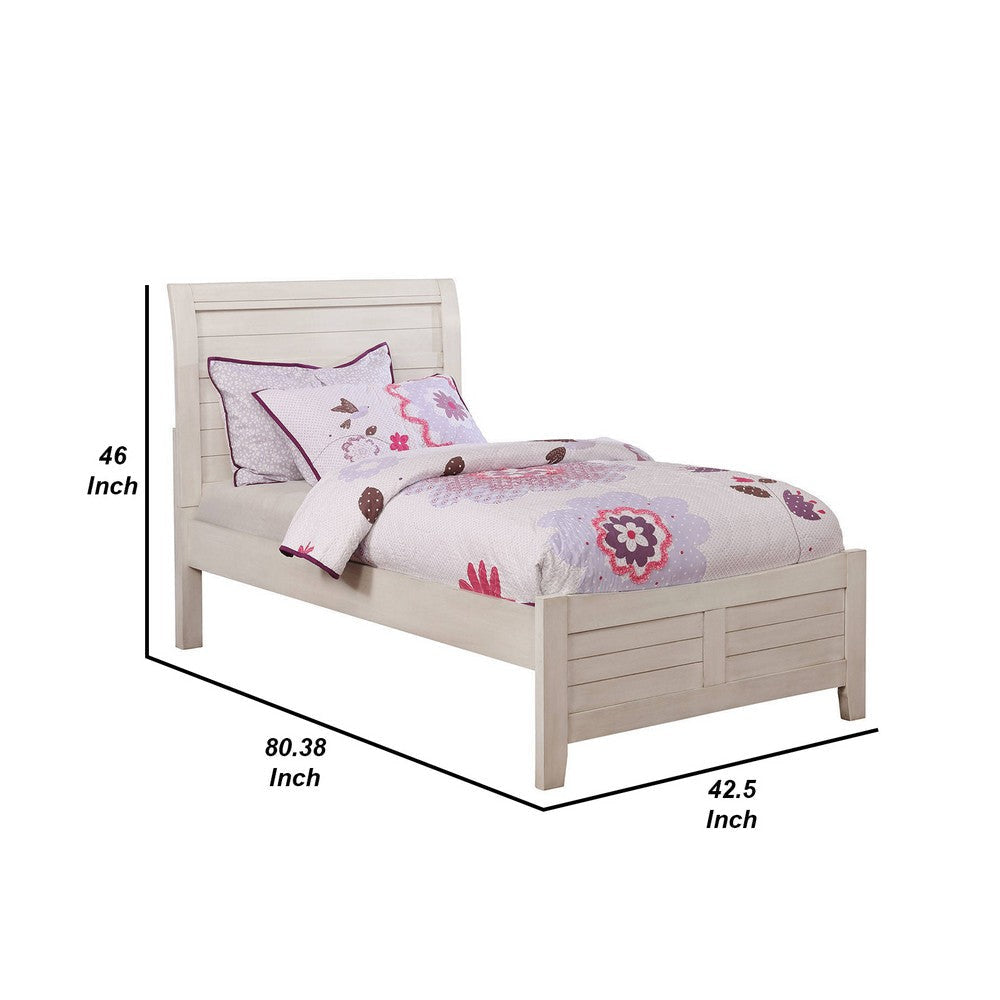 Transitional Sleigh Twin Bed with Plank Style Headboard Antique White By Casagear Home BM207942