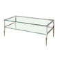 Coffee Table with Rectangular Glass Top and Tapered Legs, Silver and Clear By Casagear Home