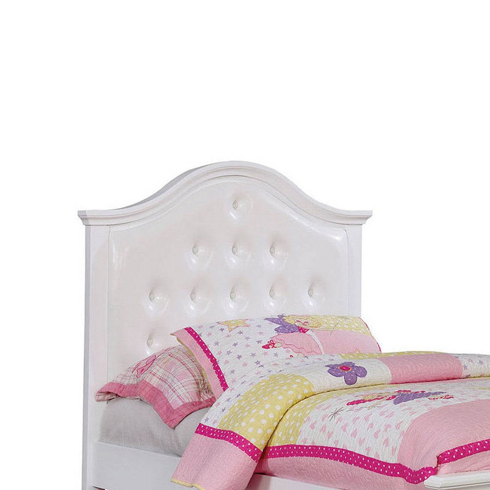 Wooden Twin Size Bed with Camelback Design Headboard and Turned Legs White BM207961