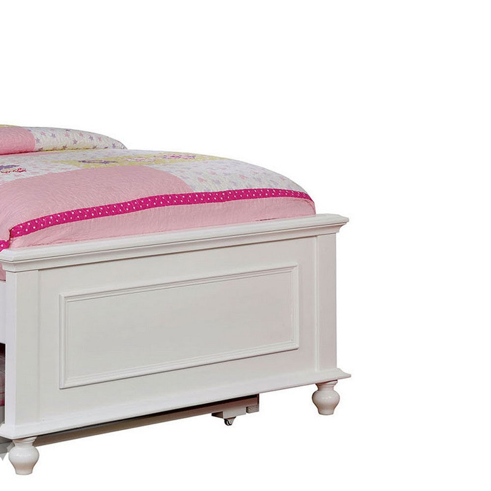 Wooden Twin Size Bed with Camelback Design Headboard and Turned Legs White BM207961
