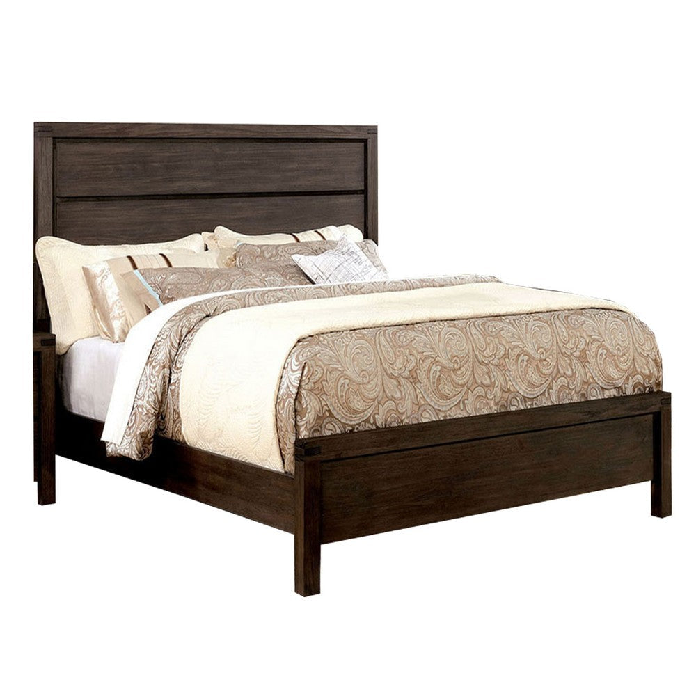 Wooden Full Size Bed with Plank Style Headboard and Block Legs, Brown By Casagear Home