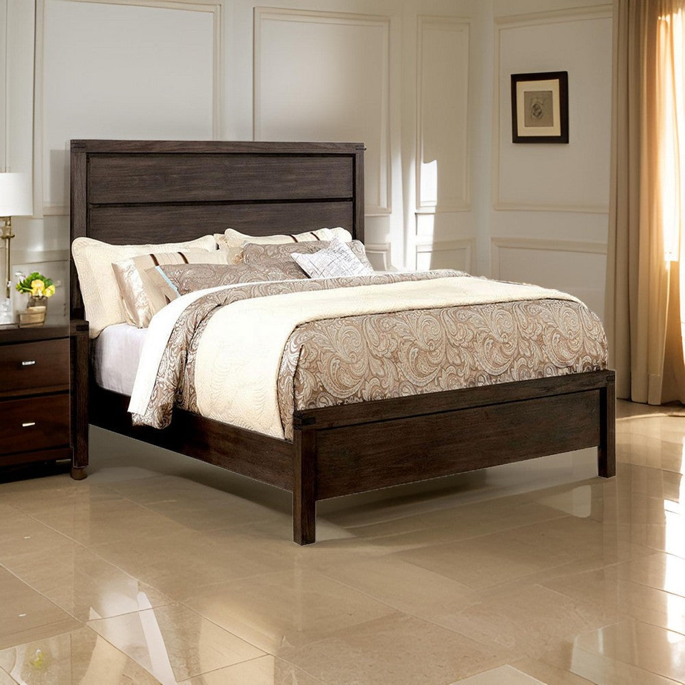 Wooden Full Size Bed with Plank Style Headboard and Block Legs Brown By Casagear Home BM207962