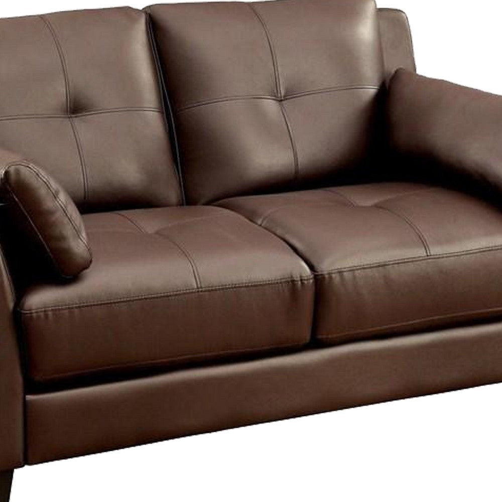 Faux Leather Upholstered Wooden Loveseat with Cushioned Armrests Brown By Casagear Home BM207968