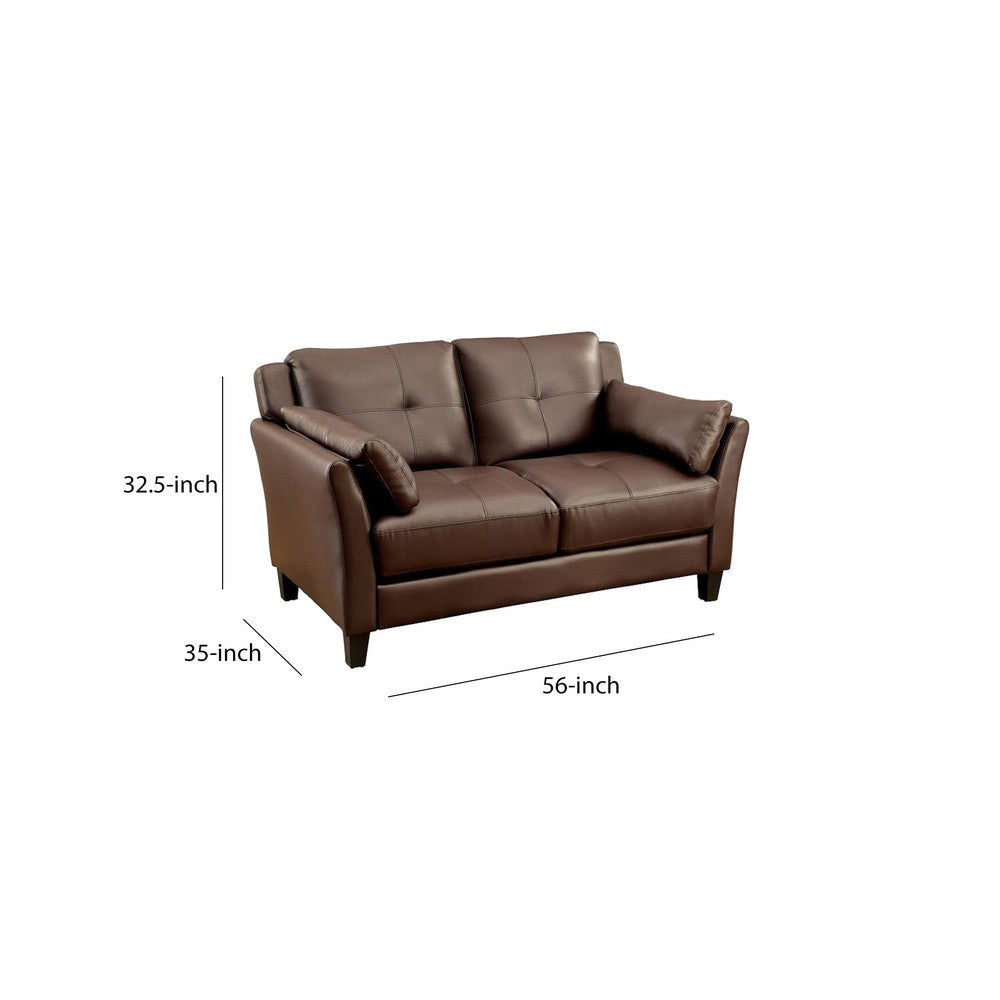 Faux Leather Upholstered Wooden Loveseat with Cushioned Armrests Brown By Casagear Home BM207968