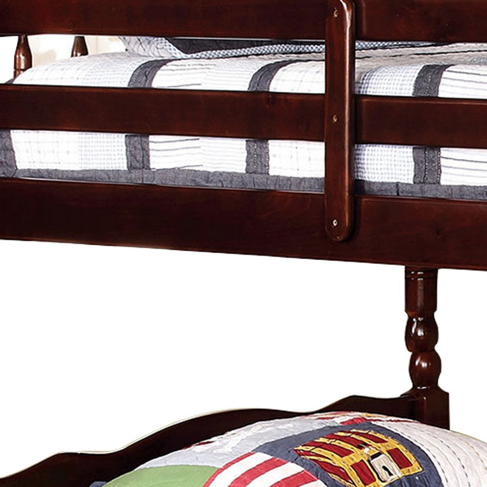 Traditional Bunk Bed with Attached Ladder and Turned Legs Dark Brown By Casagear Home BM207974