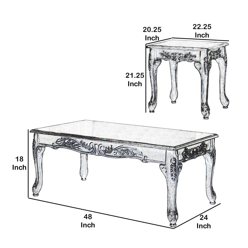 3 Piece Table Set with Cabriole Legs and Wooden Floral Motifs Gray By Casagear Home BM207976