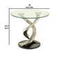 Modern Round Glass Top End Table with Twisted Metal Base Silver and Black By Casagear Home BM208005