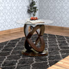 Cross Oval Base End Table with Round Glass Top, Brown and Clear