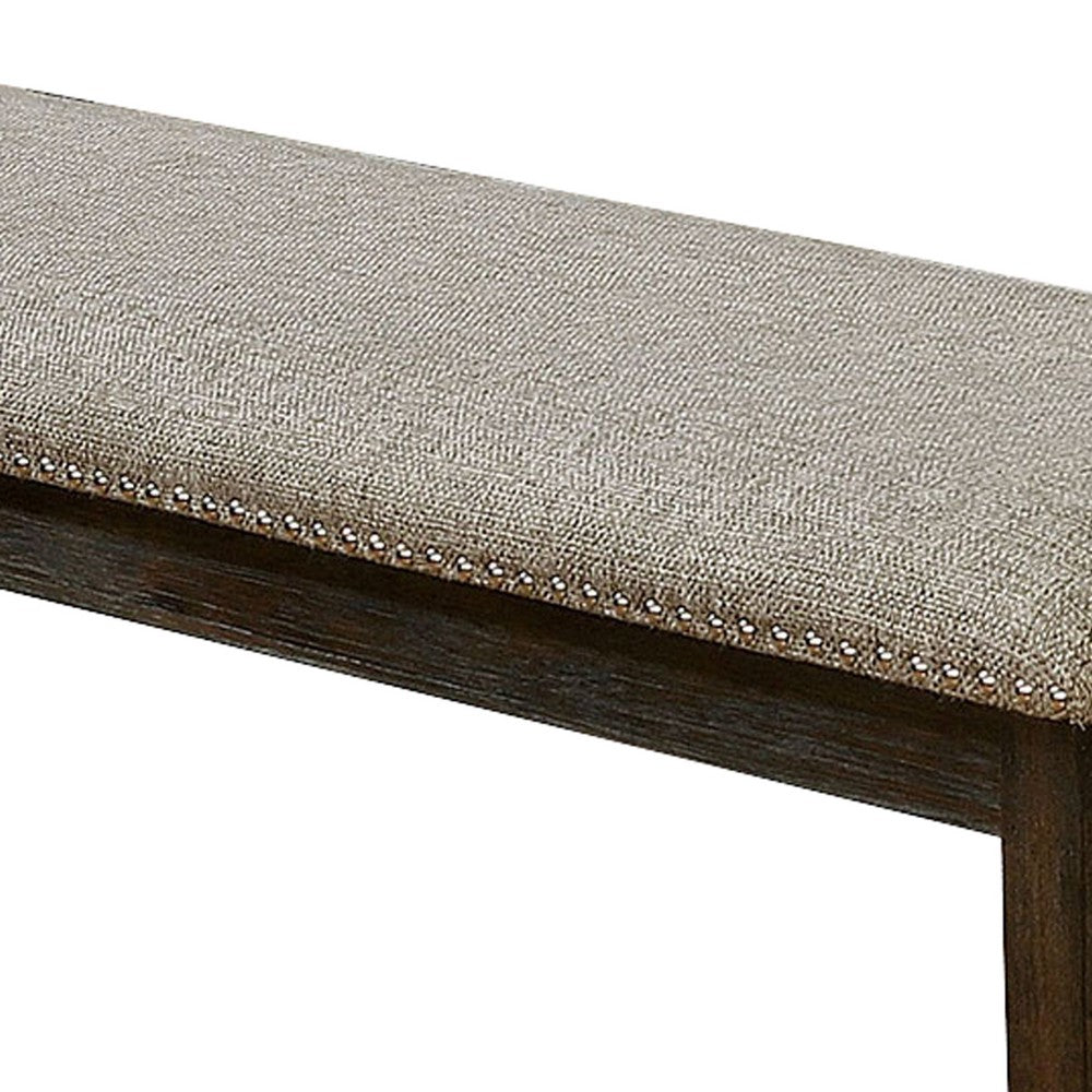 Bench | Fabric Upholstered | Nailhead Trim | 48" | Gray & Espresso