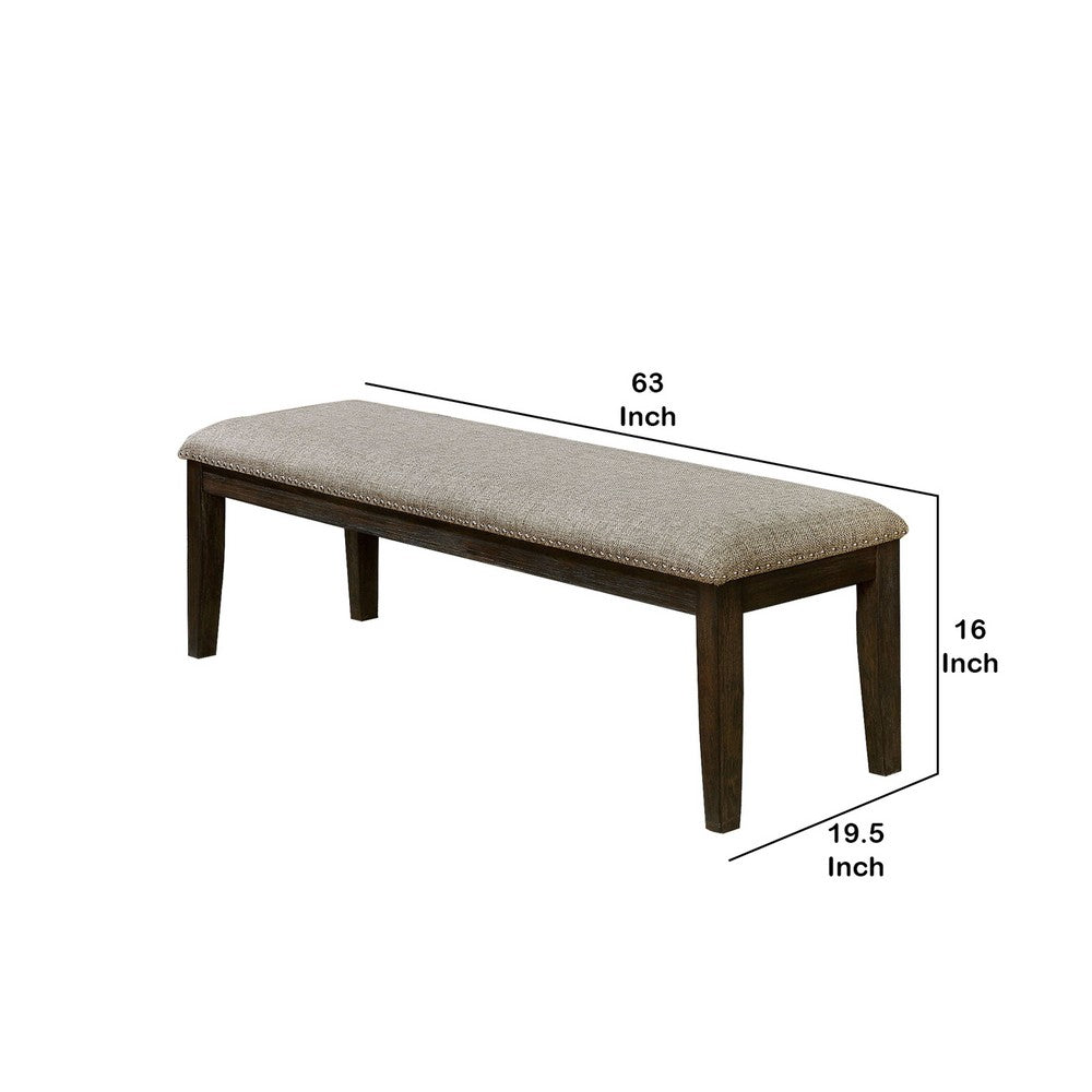 Bench | Fabric Upholstered | Nailhead Trim | 48" | Gray & Espresso