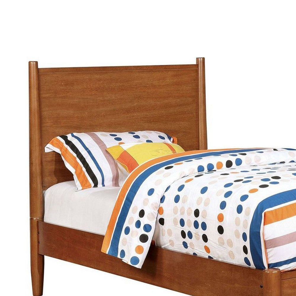 Wooden Transitional Twin Bed With Round Tapered Legs Oak Brown