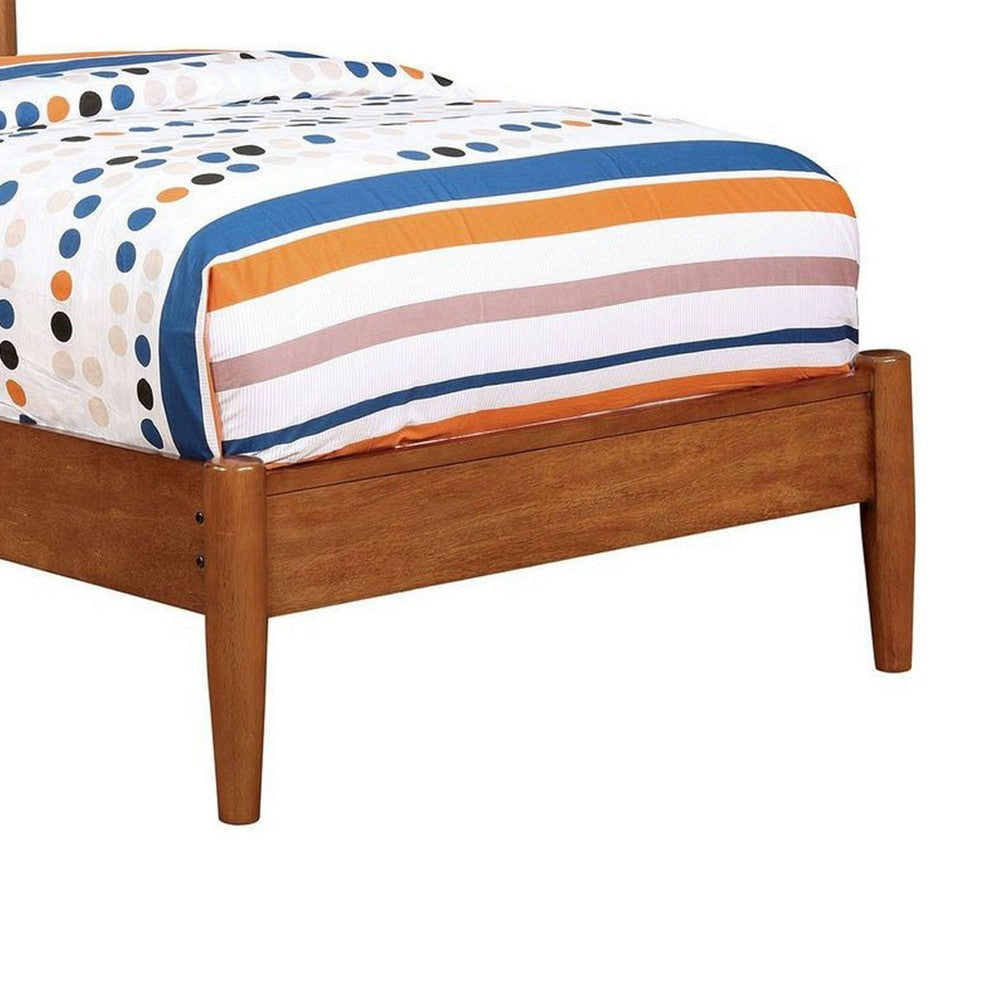Wooden Transitional Twin Bed With Round Tapered Legs Oak Brown