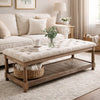 Bench | Button Tufted Seat | Bottom Shelf | 48" | Beige & Brown