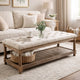 Bench | Button Tufted Seat | Bottom Shelf | 48" | Beige & Brown