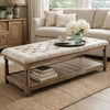 Bench | Button Tufted Seat | Bottom Shelf | 48" | Beige & Brown
