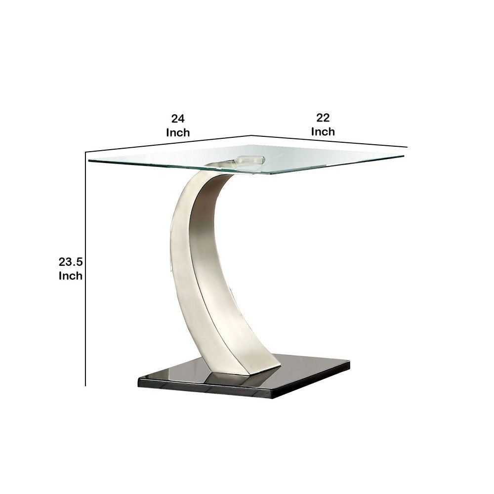 Glass Top End Table with Curved Pedestal Base Black and Gray By Casagear Home BM208038