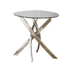Round Glass Top End Table with Criss Cross Metal Base, Silver