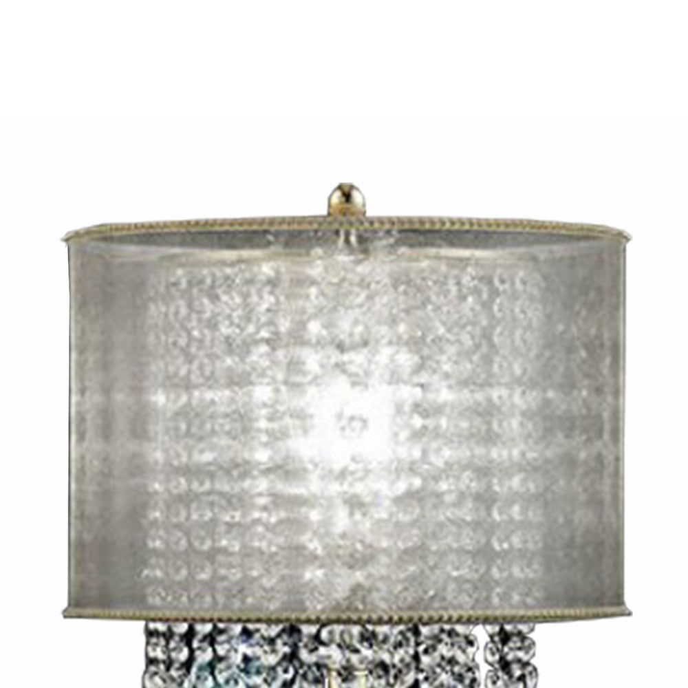 Table Lamp with Hanging Crystal Droplets and White Drum Shade Gold BM208061
