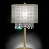 Table Lamp with Hanging Crystal Droplets and White Drum Shade, Gold
