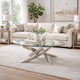 Oval Shape Glass Top Coffee Table with Criss Cross Base, Silver and Clear