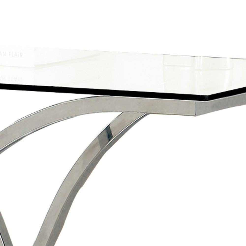 Modern Sofa Table with Glass Top and Curved Chrome Legs Silver and Clear By Casagear Home BM208083