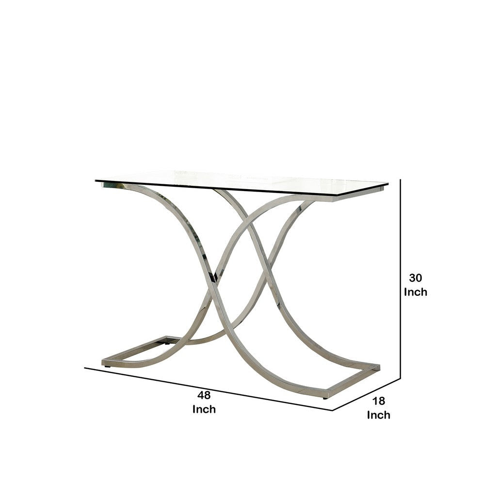 Modern Sofa Table with Glass Top and Curved Chrome Legs Silver and Clear By Casagear Home BM208083