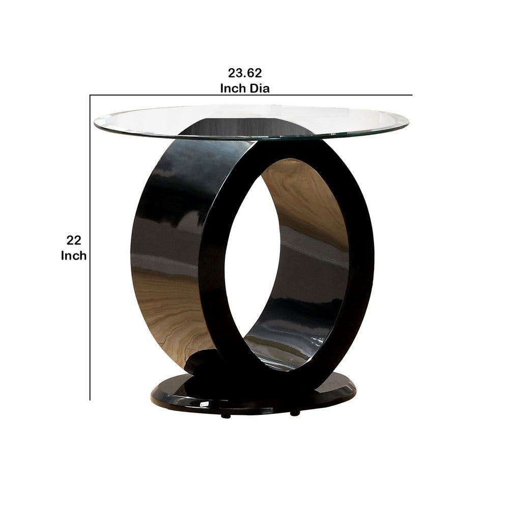 Contemporary Tempered Glass Top End Table with O Shape Base Black By Casagear Home BM208087