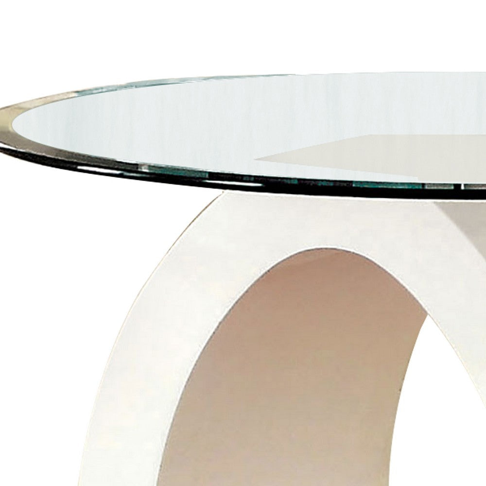 Contemporary Tempered Glass Top End Table with O Shape Base White By Casagear Home BM208088