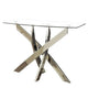 Rectangular Glass Top Sofa Table with Criss Cross Base, Silver and Clear By Casagear Home