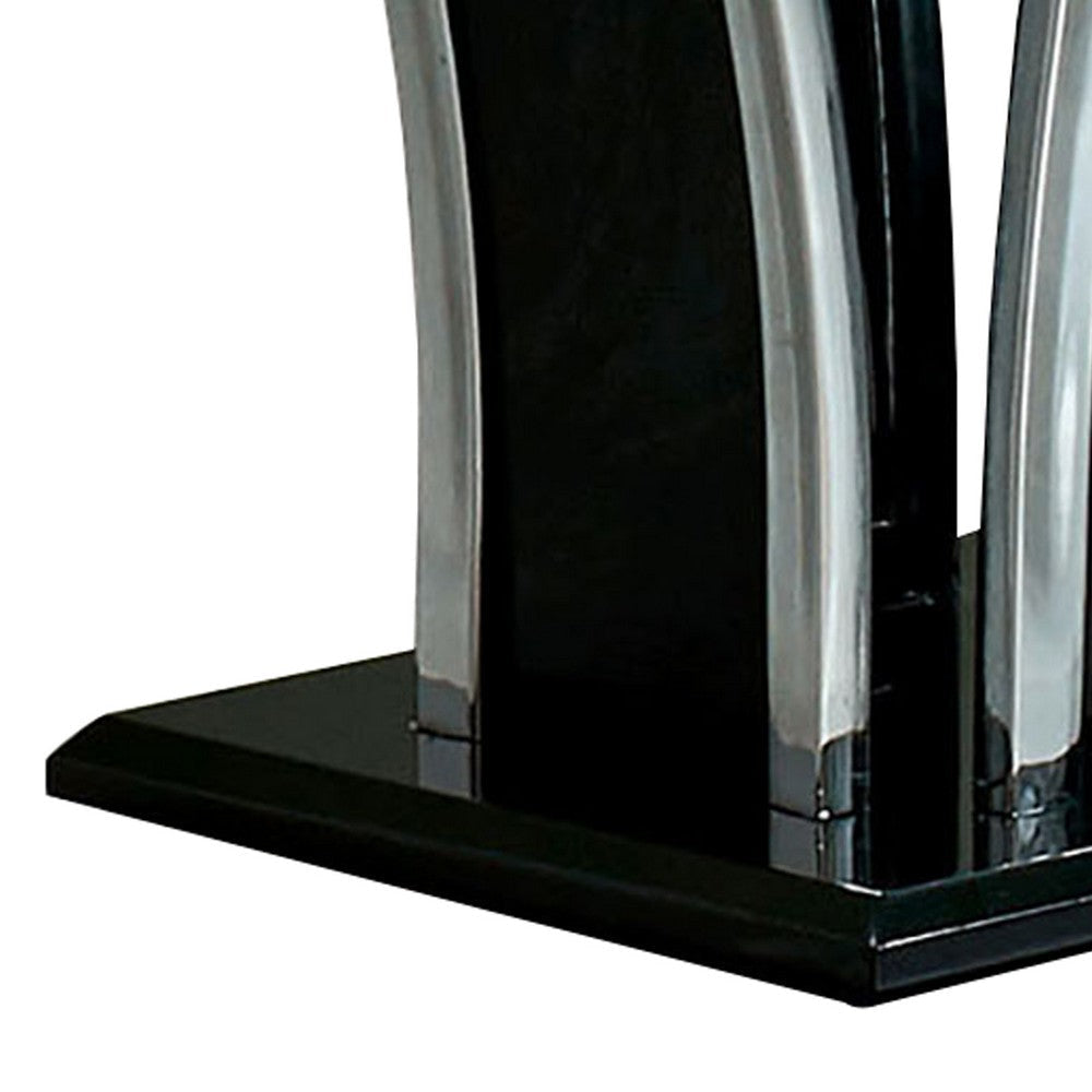 Chrome Trim Flared Base End Table with Glass Top Black and Silver By Casagear Home BM208097