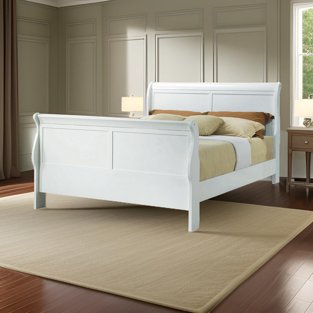 Traditional Style Full Size Wooden Bed with Bevelled Edges White By Casagear Home BM208145