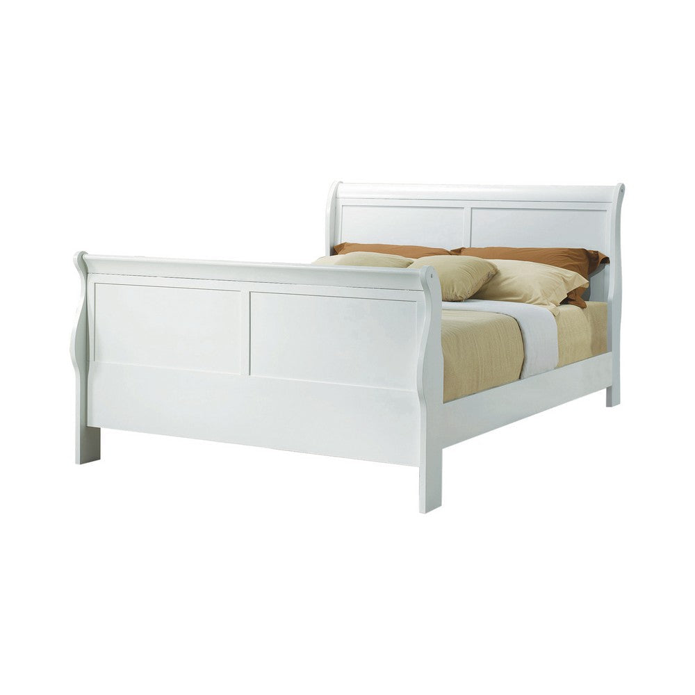 Traditional Style Full Size Wooden Bed with Bevelled Edges, White By Casagear Home