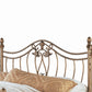 Metal Queen Headboard and Footboard with Swirling Floral Motifs Antique Gold By Casagear Home BM208148