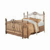 Metal Queen Headboard and Footboard with Swirling Floral Motifs, Antique Gold By Casagear Home