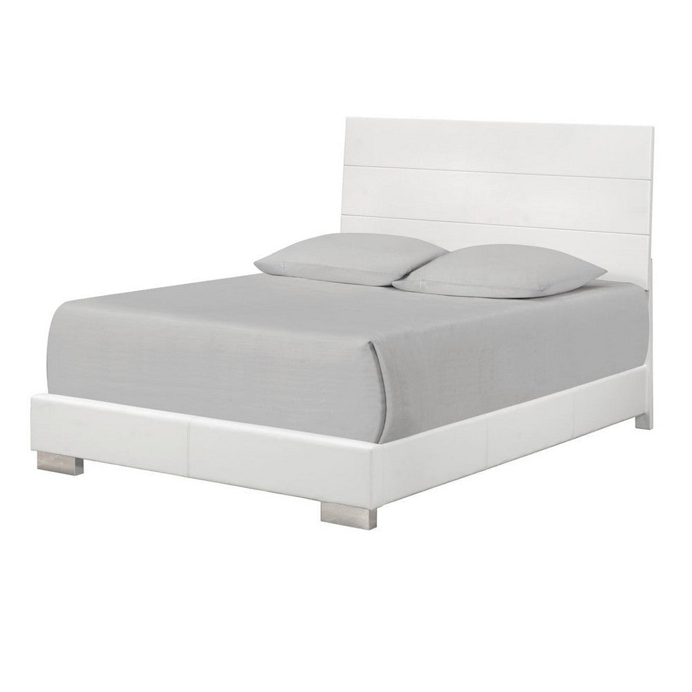 Wooden Queen Size Bed with Plank Style Headboard, White