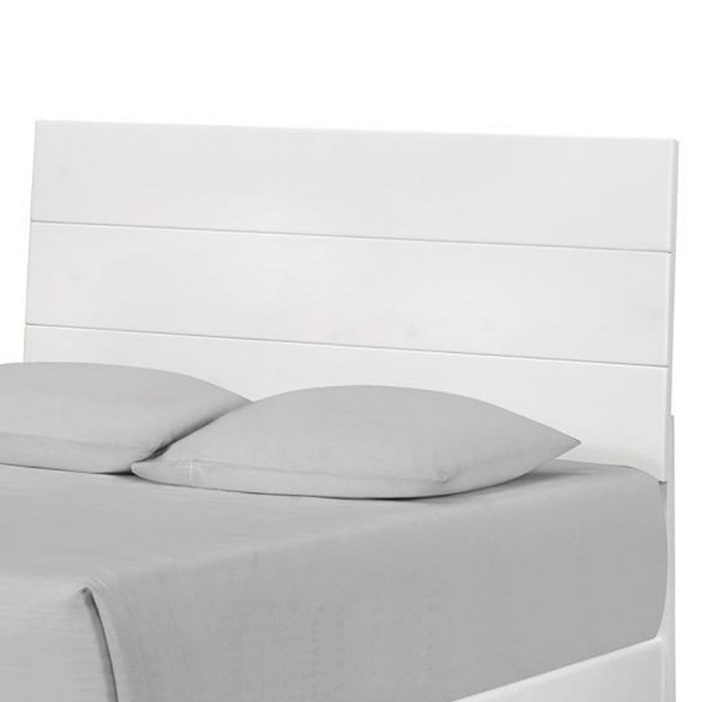 Wooden Queen Size Bed with Plank Style Headboard White BM208155
