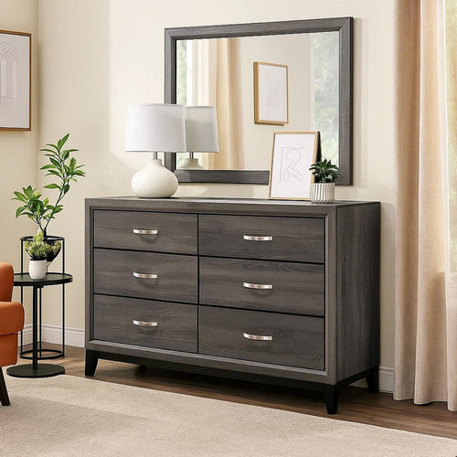 Dresser | Transitional Style | 6 Drawers | Gray & Black