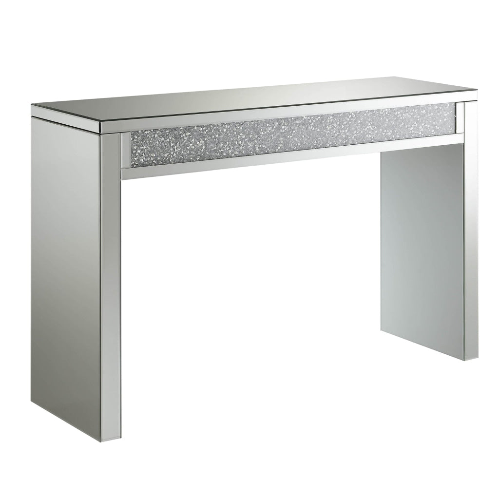 Rectangular Shape Wooden Sofa Table with Faux Crystal Accents, Silver