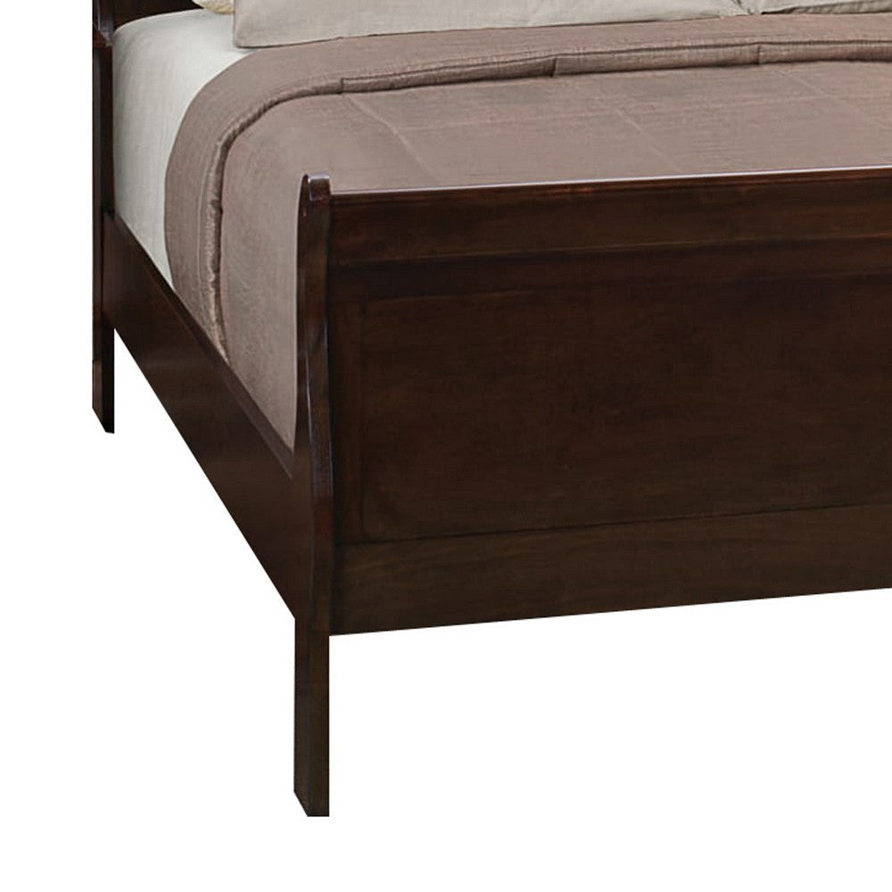 Traditional Style Wooden Full Size Bed with Curved Headboard Brown By Casagear Home BM208176