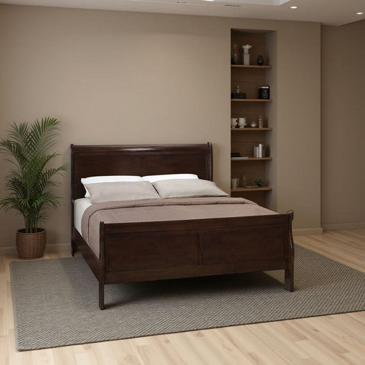 Wood Full Bed | Traditional Style | Curved Headboard | Brown