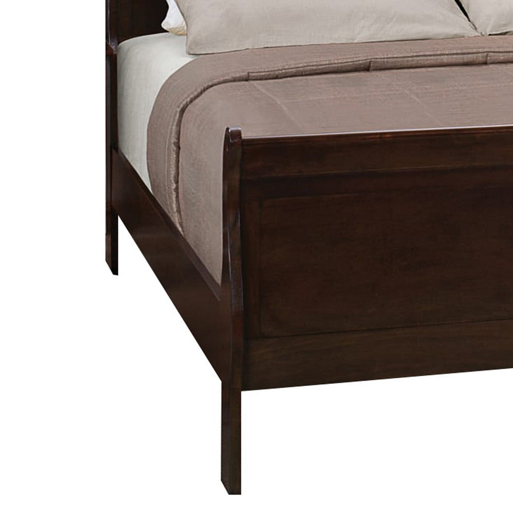 Traditional Style Wooden Queen Size Bed with Curved Headboard Brown By Casagear Home BM208177