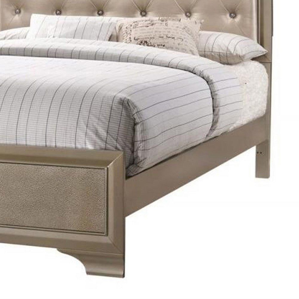 Transitional Wooden Queen Size Bed with Button Tufted Headboard champagne By Casagear Home BM208547