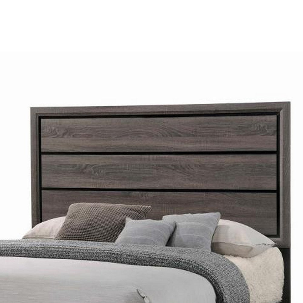 Transitional Wooden Eastern King Bed with Plank Headboard Gray Oak By Casagear Home BM208549