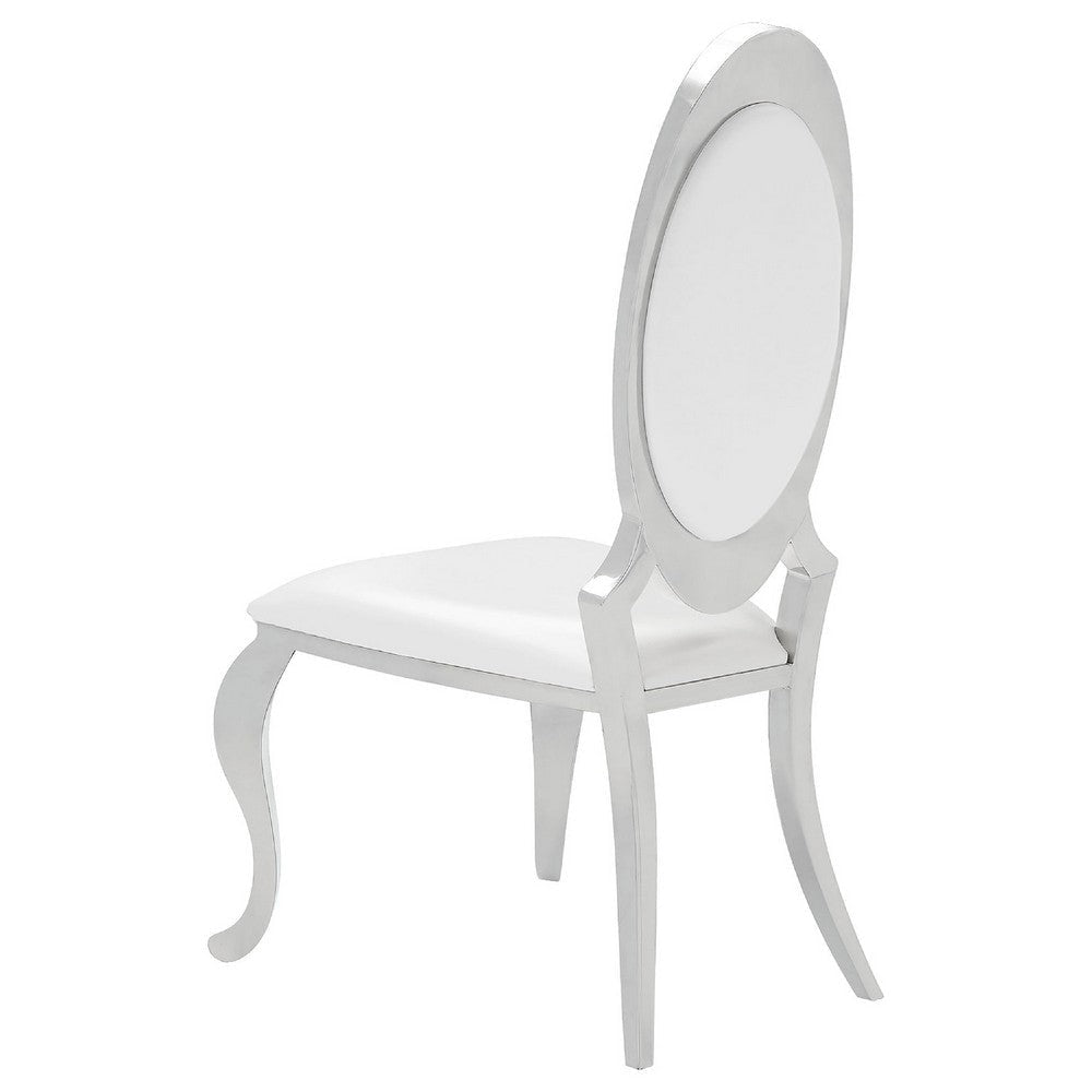 Metal Armless Dining Chair with Oval Padded Back Set of 2 Silver and White BM208550
