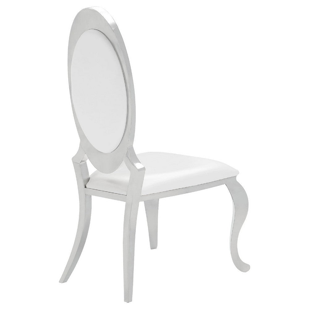 Metal Armless Dining Chair with Oval Padded Back Set of 2 Silver and White BM208550