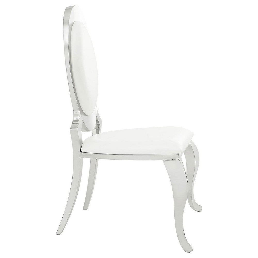 Metal Armless Dining Chair with Oval Padded Back Set of 2 Silver and White BM208550