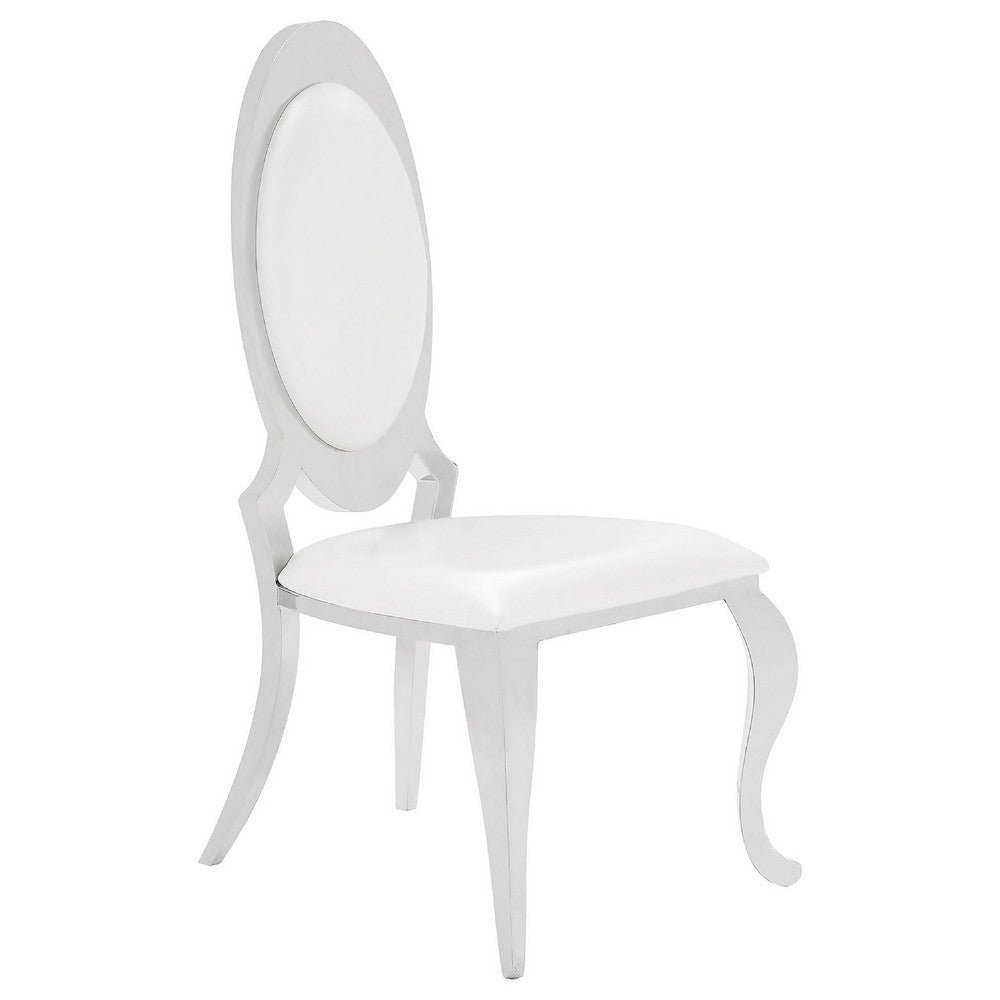 Metal Armless Dining Chair with Oval Padded Back Set of 2 Silver and White BM208550